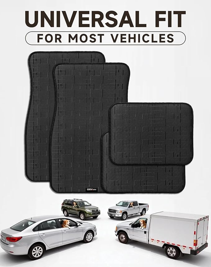 Ultra Durable Car Floor Mats, Premium PVC Coil All-Weather Automotive Floor Mats, Universal Fit with Anti-Slip Nibbs Backing, Waterproof | Wear Resistant | Flame Retardant, Black 4PCS