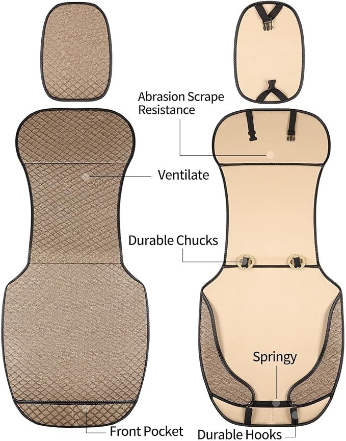 XZPILINA Breathable Car Seat Cover,Luxury Front Seat Cover,Durable and Non Slip,Polyester Silk Material, Universal Car Seat Cushion,Suitable for All Seasons,Airbag Compatible(Beige，2PCS)