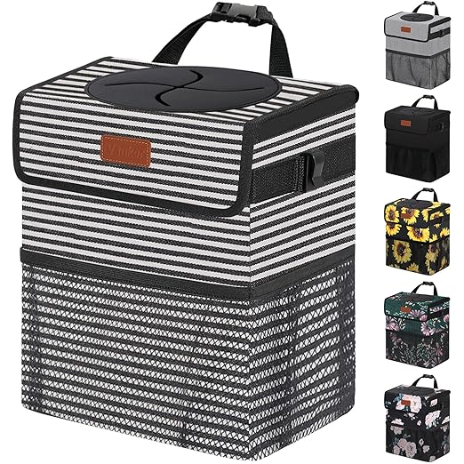 Vankor Car Trash Can for Car Cute, Bag Bin Hanging Waterproof Automotive Garbage Cans Leak Proof Vehicle Trash Can Stripe