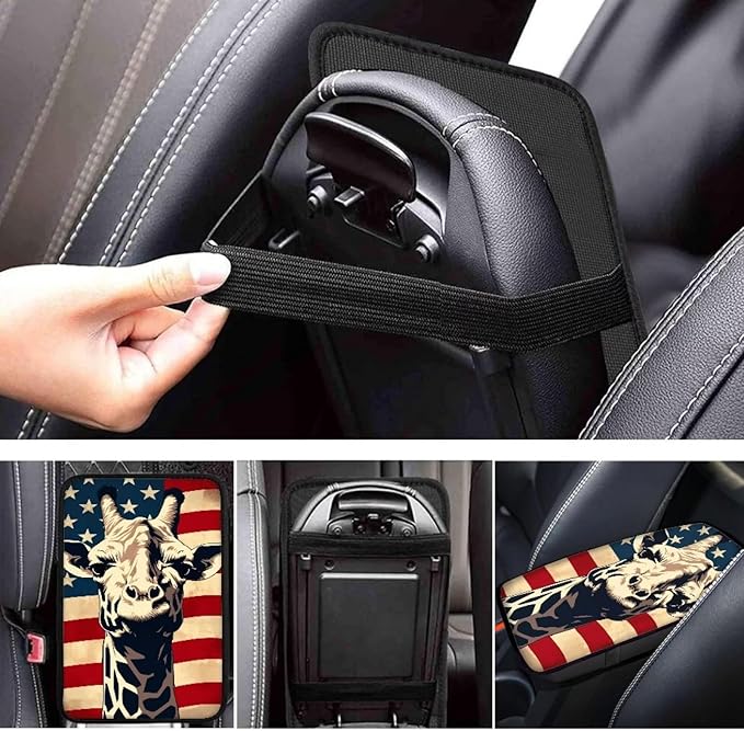 Car Center Console Pad, Universal Waterproof Car Armrest Seat Box Cover, Car Interior Accessories for Most Vehicle SUV Truck Vintage American Flag Griaffe Car Armrest Pad