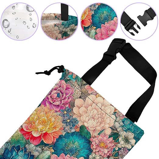 UUCBTAH Car Trash Bag Hanging Colorful Flowers Blooming Car Trash Can for Back Seat Waterproof Car Trash Bin with Adjustable Straps and Drawstring for Car Accessories Vehicle Travelling Camping