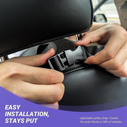 INFIVITA Car Trash Can – Premium Adjustable Strap & Bottom Hook Design with Convenient Top Opening and Bag Storage Pocket