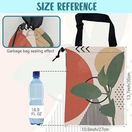 KXWQTRDD Car Garbage Bag Vintage Ink Floral and Geometric Drawstring Car Trash Bag Hanging for Back Seat with Adjustable Buckle Canvas Vehicle Trash Can Easy-to-Install