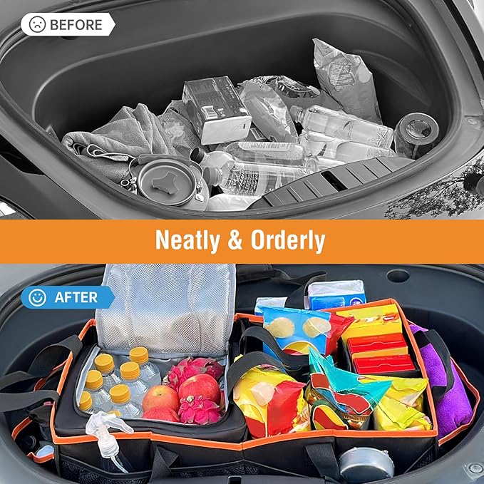 Rifachua Car Front Trunk Organizer with Cooler Bag Compatible with Tesla Model Y Model 3 2020-2026, Foldable Grocery Frunk Storage Bag Collapsible for Car SUV with Multi Compartment