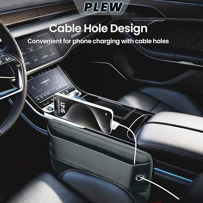 PLEW 2-Pack Car Seat Gap Filler, Premium Leather Console Organizer Universal Fit for Car SUV Truck Multi-Purpose Essentials Organizer - Anti-Drop Auto Interior Accessories（Chogori Grey
