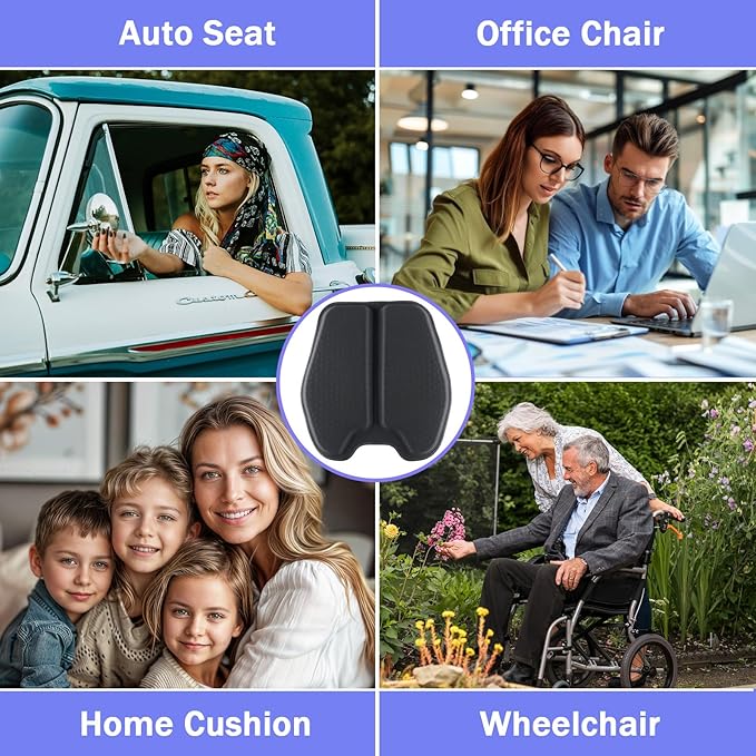 Soft Thin Gel Seat Cushion for Car Seat, Office Chair, Wheelchair, Stadium - Non-Slip Car Seat Cushions with 1 Inch Gel - Sciatica & Tailbone Pain Relief (Black)