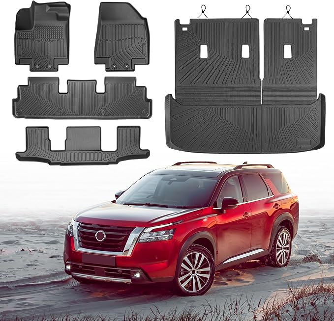 Cartist Floor Mats and Cargo Liner Fit for Nissan Pathfinder 7 Seats 2022-2026 All Weather TPE Floor Mat Pathfinder Accessories Heavy Duty Carpet Protection (Trunk Mat with Backrest Mat+Floor Mats)