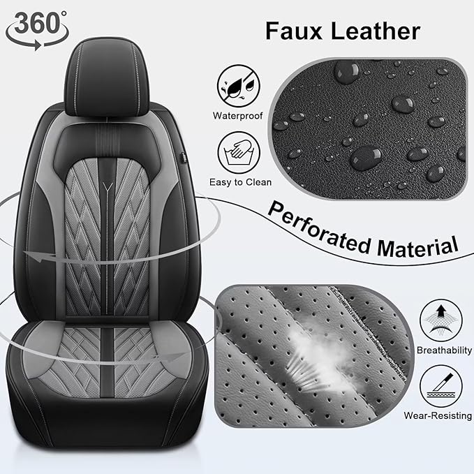 TTX LIGHTING Seat Covers for Car 2 Front Seat Fit for Kia K5 2021-2026 Leather Seat Covers Breathable Waterproof Seat Protectors Automotive Seat Cushion with Airbag Compatible (2 Seats, Grey)