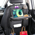 Car Seat Organizer, Backseat Car Organizer with Foldable Table Tray & Cup Holder - Leather Car Backseat Organizer for Kids, Women, Road Trip Essentials for SUVs, Trucks and Cars (Black)