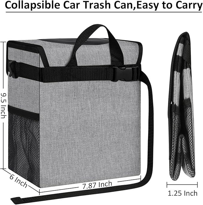 ELONGRIVER Car Trash Can Bin for Back Seat Leak Proof, Cute Car Trash Bag Hanging, Vehicle Trash Can for SUV Truck Van, Automotive Garbage Cans Front Seat Grey
