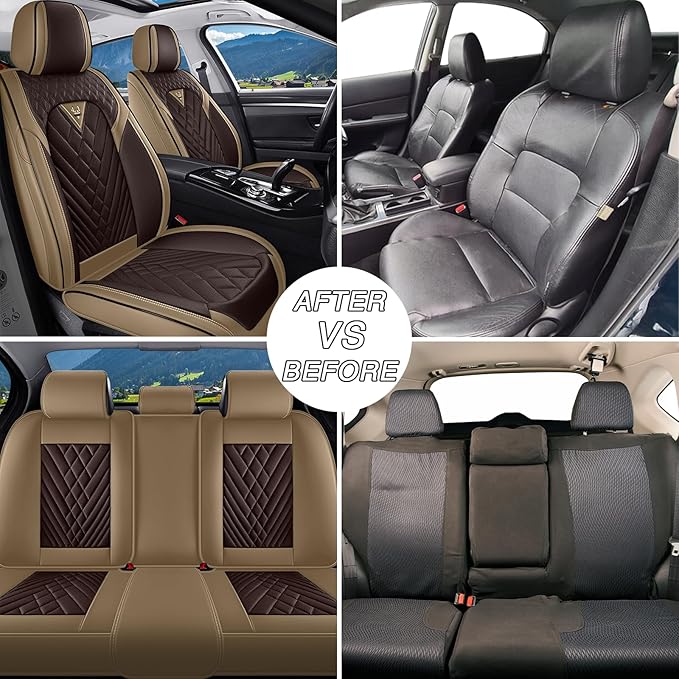 BYXN Car Seat Covers for Jeep Wrangler 2000-2026,Breathable Nappa Leather Car Seat Protector,Front Seat Covers Automotive Seat Cushion with Airbag Compatible(Front Seats,Beige-Brown)
