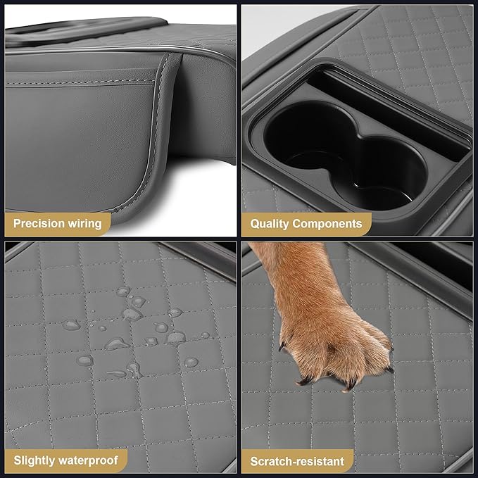 Center Console Cover for Ridgeline: Armrest Cover for Car with 2 Storage Bags - Waterproof Leather Center Console Cover with Cup Holder for Car,Anti-Scratch Auto Armrest Pad Accessory （Grey