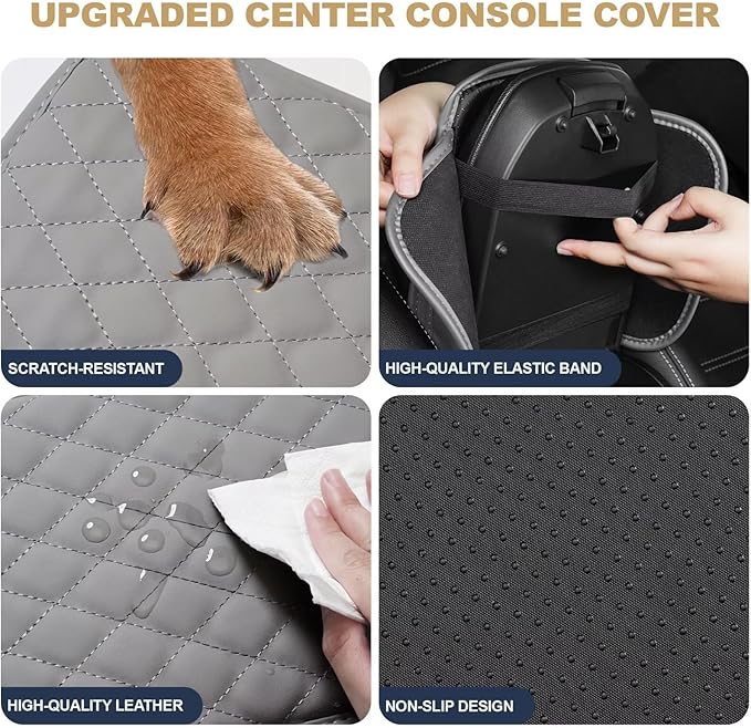 YORKNEIC Center Console Cover Fit for Ford Escape: Middle Console Cover with 2 Storage Pocket,Faux Leather Waterproof Anti-Scratch Car Armrest Cover Protector(Grey)