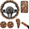 Bandanna Print 6pcs Car Steering Wheel Cover Set for Men Women Car Accessories Handbrake Cover Cup Coaster Auto Interiors Decor for Men Women 6pcs
