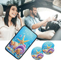 Car Armrest Cover Pads Universal Fashion Cute Auto Center Console Armrest Cover Pad with 2PCS Car Coasters Soft Waterproof Car Armrest Seat Protector for Women, Sea Shells Starfish