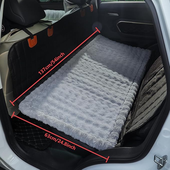 AEEISHOMEREFORM Dog Car Seat Cover for Back Seat, Plush Dog Bed Mat for Car, Fit for Backseat Extenders, Travel Pet Mat, Nonslip Soft Pet Pad for Cars Trucks and SUVs (Light Gray, 24.8x54 inch)