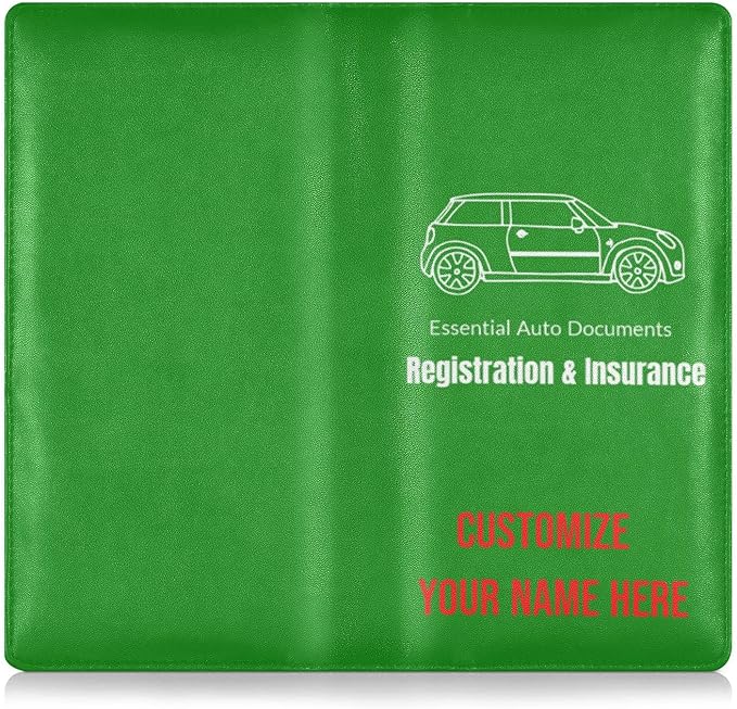 Caihoyu Custom Car Registration and Insurance Card Holder Personalized Leather Glove Box Organize Men Women Wallet Accessories Case for Cards, Essential Document Driver License Green