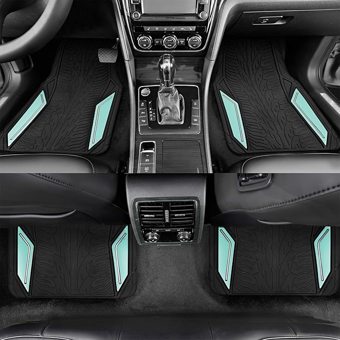 PIC AUTO Rubber Floor Mats, Mint Aluminum Film with Colorful Piping Floor Mats for Cars, Car Mats with Non-Slip Backing, All-Weather Protection, Trim-to-Fit Liner for Cars, SUVs, Trucks, Vehicles
