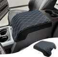 KBH Center Console Armrest Cover for Ford F250 F350 F450 F550 2011-2016, Auto Arm Rest Box Cushion Pad, PU Leather Trim, Anti-Scratch, Black-Blue Stitch (Fits Bucket Seat Only)
