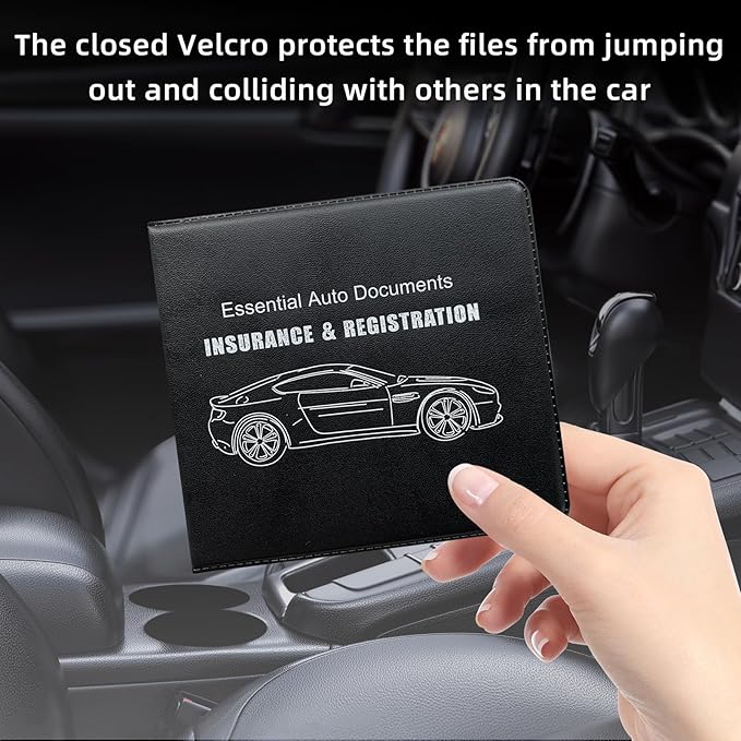 Ziciner Car Registration Insurance Holder, 2Pack Essential Auto Card Document Glove Box Organizer with Touch Fastener, Vehicle Interior Accessories Perfect for Most Car, Truck, SUV (Black/Big Car)