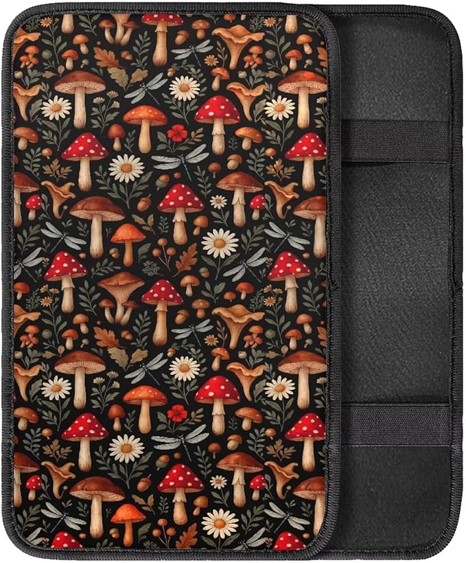Red Mushroom Car Center Console Cushion Pad Protector Arm Rest Car Comfortable Auto Fashion Auto Interior Armrest Console Accessories Fit Most Cars, Truck, SUV, or Van