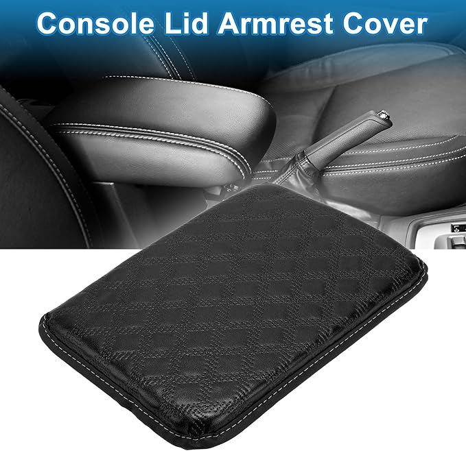 Car Armrest Cushion Pad Non-slip 11.81"x8.27" PU,Breathable Cotton and Linen Black Center Console Lid