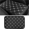 Car Center Console Cushion Pad, Anti-Scratch PU Leather Auto Armrest Seat Box Protector, Waterproof Arm Rest Protection Cover Interior Decoration for SUV Sedan Truck (White)