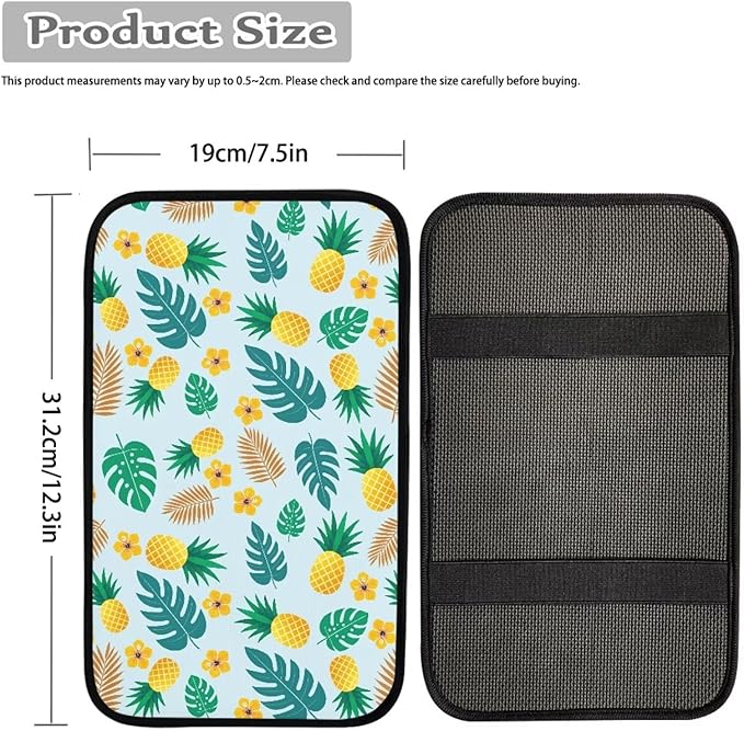 Monstera Leaf Auto Armrest Seat Box Cover Dust-Proof Car Center Console Armrest Cushion Cover Pad Protector Decorative Hawaii Fruit Car Accessories for Auto Vehicles SUV