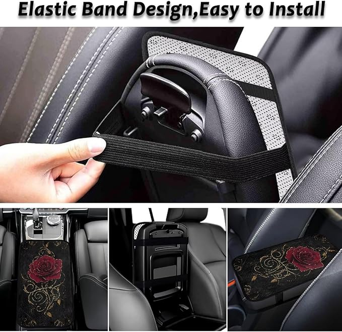 Bulopur Red Rose Car Center Console Cushion Pad Flannel Protect from Pet Claws Auto Armrest Console Cover Easy to Install 12.01 x 7.28 Inch Universal Fit for Auto Truck Van SUV