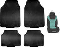 FH Group Car Floor Mats Trimmable Full Black Set Metallic Rubber Heavy-Duty Floor Mats for Cars Combo Small Car Seat Cover Design, Universal Fit - Climaproof™ Floor Mats for Sedan, SUV and Trucks