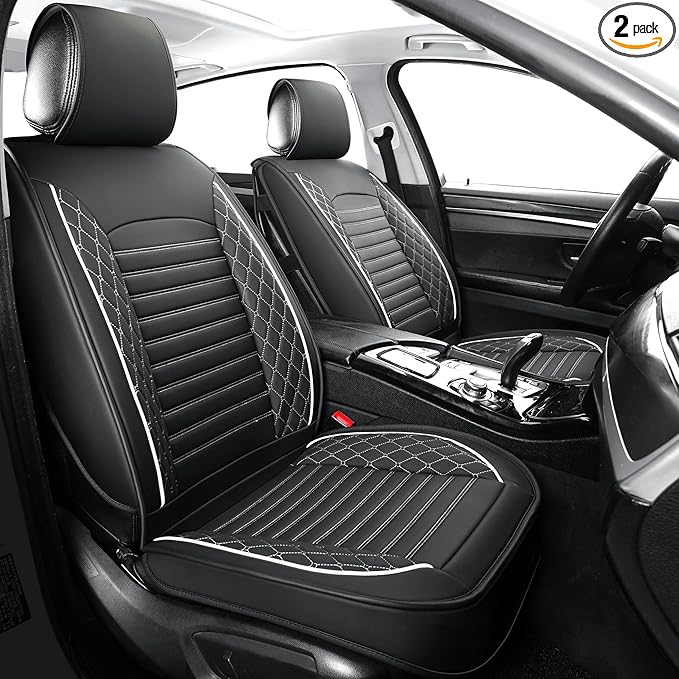 Vankerful Leather Seat Covers for Cars,Car Seat Covers Front Seats,Automotive Seat Covers for Trucks,SUV,Leatherette,Universal Fit,Vehicles Seats Cushions(Front Pair,Black-White)