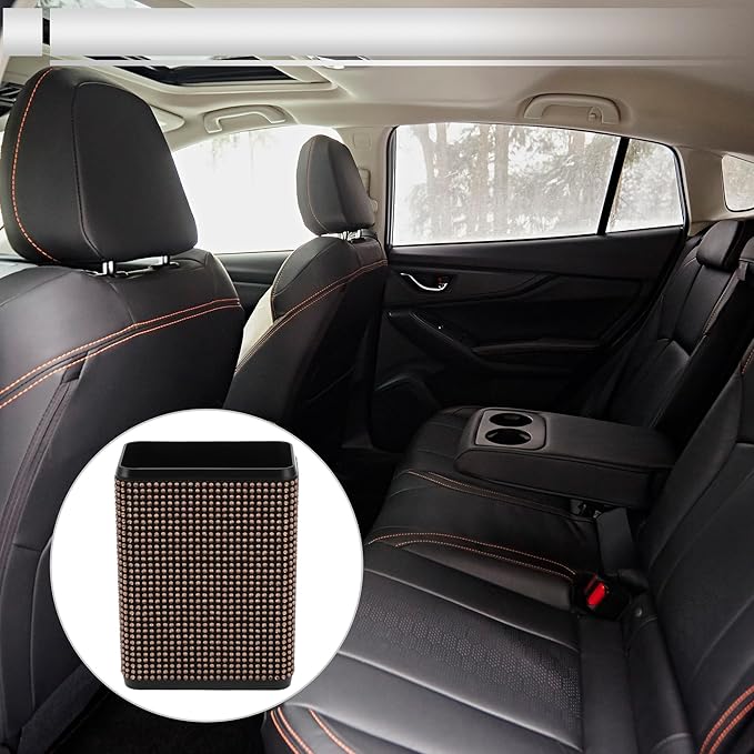 1 Pcs Universal Car Trash Can Hanging 4.3" Length 2.8" Width 5.5" Height Trash Bin with Hook and Back Clip Champagne Plastic Rhinestone