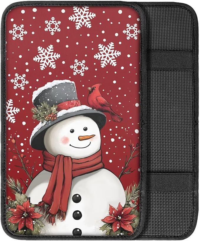 Cute Snowman Arm Rest Cover Car Protect from Pet Claws Car Center Console Cover Easy to Install Auto Console Armrest Cover Universal Fit for Auto Truck Van SUV