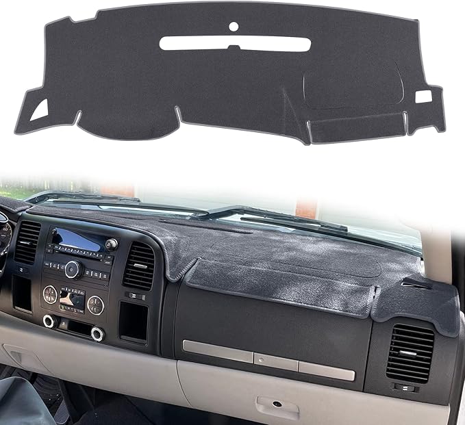 Dashboard Cover for GMC Sierra and Chevrolet Silverado- Fits 2007-2013 Models with Two Glove Boxes. Custom Fit Dash Mat, Won't Break Dash Sensors(Premium Carpet, Gray)