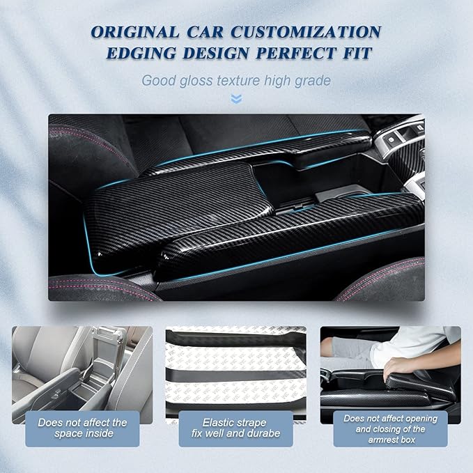 BIBIBO for Honda Civic Carbon Fiber for 10th Gen Civic 2016 2017 2018 2019 2020 2021 Honda Civic Console Armrest Box Cover, Civic Car Interior Arm Rest Cover Civic Armrest Carbon Fiber Cover