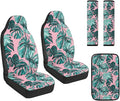 Qeluxign Monstera Leaf Car Seat Cover Set with Armrest Cover Cushion PU Automotive Car Cover and Seat Belt Shoulder Straps Pad, Universal Fit for Truck Sedan SUV, Pack of 5