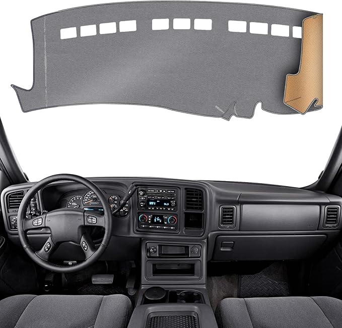 KEYOOG Dashboard Cover Dash Mat Fit for Chevy 06-99 Silverado 1500,06-02 Avalanche Tahoe/G-MC 06-99 Sierra 1500,06-01 Yukon Car Dash Board Mat Anti-Glare Carpet,Non-Slip Pad (Grey)