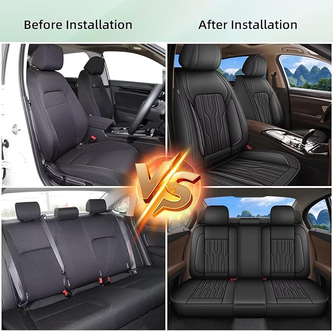 YORKNEIC Seat Covers Full Set Fit for kia NIRO 2017-2023 2024 Breathable Faux Leather Car Seat Covers Waterproof Car Seat Protectors with Airbag Compatible(5 Seats,Black)