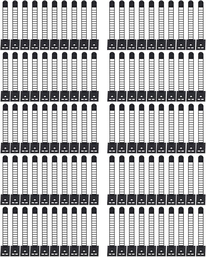 100Pcs Adhesive Cable Management Clips, Adjustable Nylon Strap Ties, Self Adhesive Wire Clamps Organizer with Strong Fixation for Office Home and Car, Reusable Cable Ties for Power (Black)