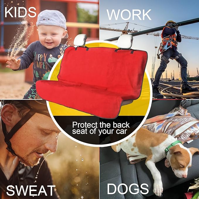 LoyaGour Back Seat Cover for Car Trucks Van SUV,Waterproof Rear Bench Towel Seat Covers for Dogs and Kids,Automotive Backseat Protector (Red)