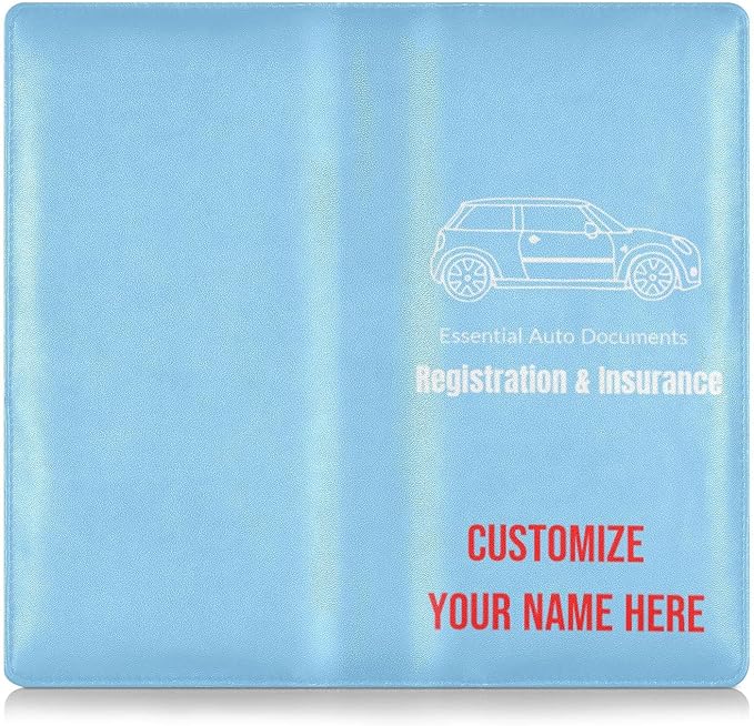 Caihoyu Custom Car Registration and Insurance Card Holder Personalized Leather Glove Box Organize Men Women Wallet Accessories Case for Cards, Essential Document Driver License Light Blue
