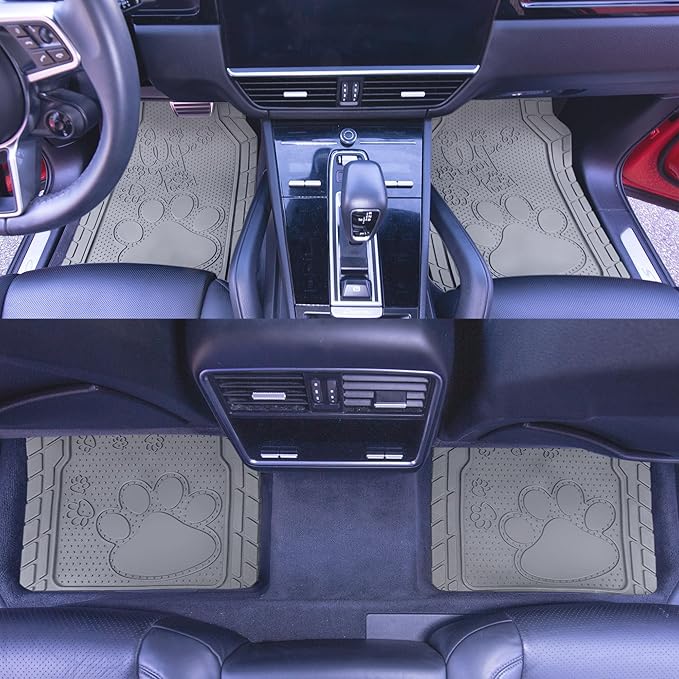 FH Group Car Floor Mats - Adorable Paw Print, Heavy-Duty Rubber Floor Mats for Cars, Universal Fit Full Set, Climaproof Floor Mats, Trimmable Floor Mats Fit Most Sedan, SUV, Truck Floor Mats Gray