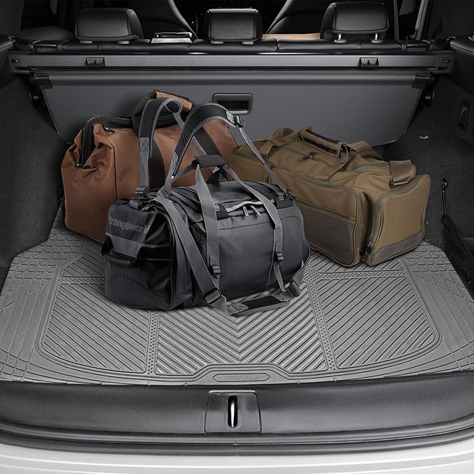 CAR PASS Heavy Duty Rubber Floor Mats Gray Car Mats Full Set with Trunk Cargo Liner - Universal Waterproof Floor Mats for Car SUV Truck, Durable All Weather Automotive Liner Mats (All Gray)