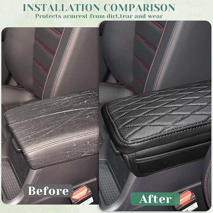 Center Console Armrest Cover Compatible with Honda CRV 2023-2025 Leather Middle Console Arm Rest Box Protector Cushion Padding with Side Pockets Anti-Scratch Black