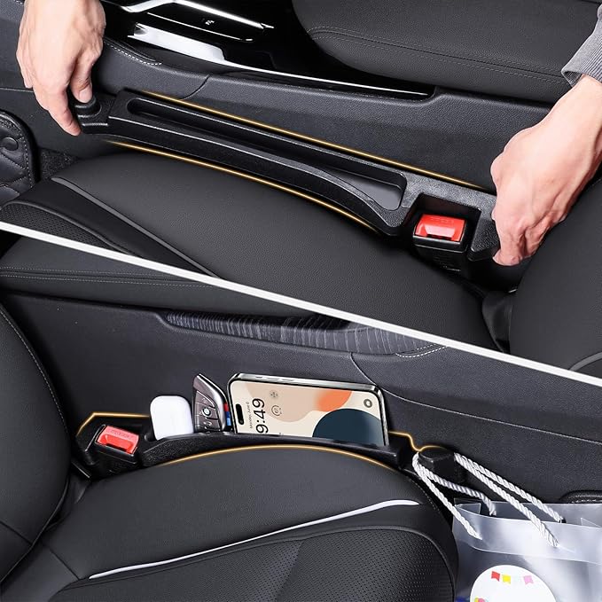 Car Seat Gap Filler Multifunctional Seat Side Gap Filler with Organizer and Hook Function, Universal SUV Truck Fill the Gap between Seat and Console to Prevent Items from Falling Set of 2 (Black)