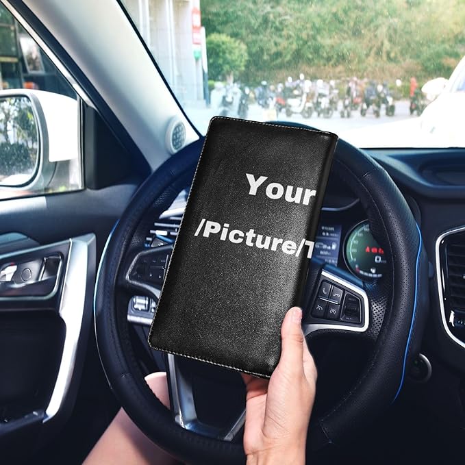 Custom Car Registration and Insurance Holder with Photo/Text/Picture Customization Vehicle Glove Box Organizer Personalized Car Accessories Wallet Case for Women Men