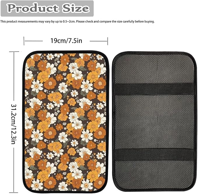 Mintutlipy Hippie Flower Orange Car Center Console Cover Car Armrest Cushion Cover Universal Car Accessories Compatible with Most Cars