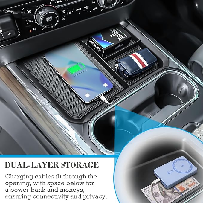 EDBETOS Front Center Console Organizer Tray for 2024-2025 Chevy Silverado 2500HD/3500HD Console Compartment Cover Hidden Organizer Insert Tray (Full Console w/Bucket Seats Only ! Not for Sierra!)