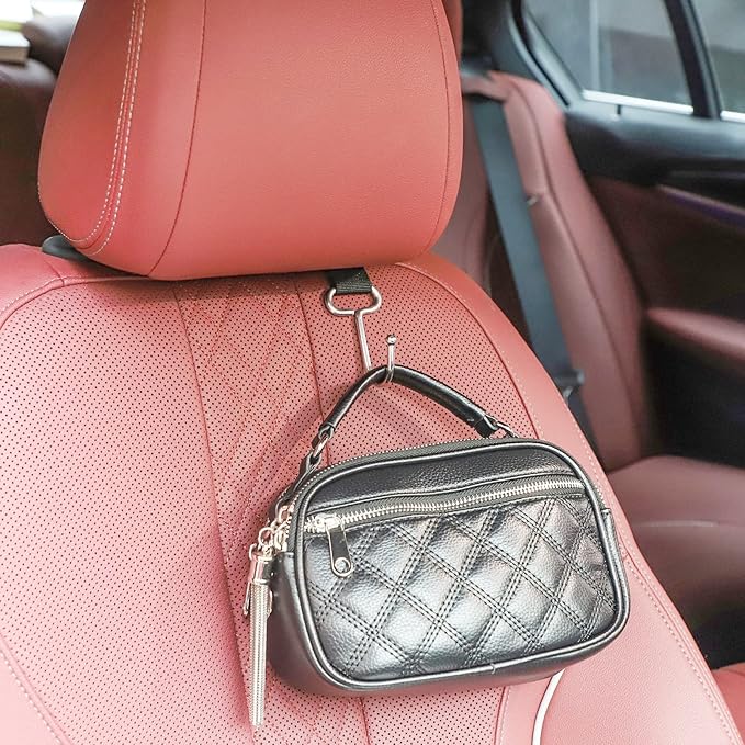 QUIDAOSO Car Headrest Hooks for Purse and Bags, Purse Holder for Car, Adjustable Back Seat Hanger, Metal Heavy Duty 100 lbs, (C1)