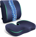 FuturaLoom Charcoal Memory Foam Seat Cushion & Adjustable Lumbar Pillow Set - Back Support for Pain Relief (Sciatica,Tailbone),Washable & Non-Slip,Multipurpose for Office,Car,Wheelchair - Navy Blue